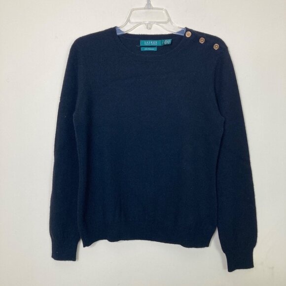 Lauren Ralph Lauren Sweaters - Lauren Ralph Lauren Womens Large Black 100% Cashmere Sweater Button Detail
